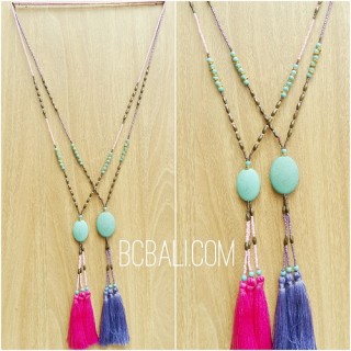 two color necklaces stone bead caps tassels bali